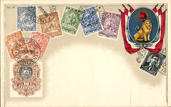 Briefmarken Ak Paraguay, 10 Centavos, Wappen, Flaggen