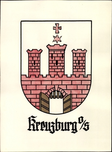 Handgemalt Wappen Ak Kluczbork Kreuzburg Oberschlesien, Tor, T&uuml;rme, Stern, Kreuz