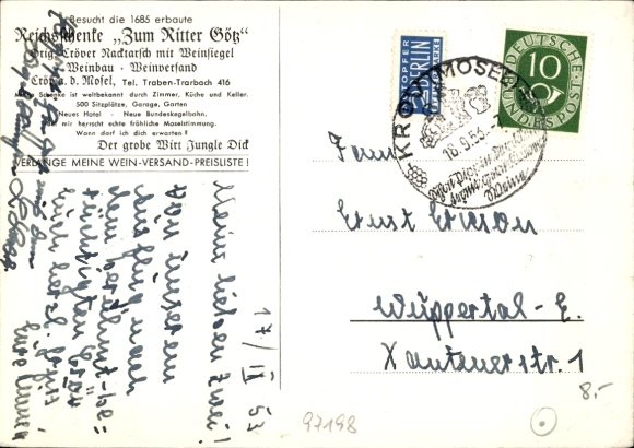 Gedicht Ak Kr&ouml;v Rheinland, Reichsschenke zum Ritter G&ouml;tz, Cr&ouml;ver Nacktarsch, Wirt Jungle Dick