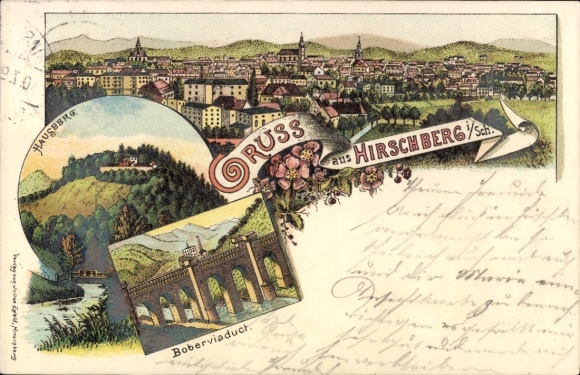 Jelenia G&oacute;ra Hirschberg Riesengebirge Schlesien, Gesamtansicht, Boberviadukt
